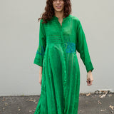 ALOE CHIKAN DRESS, GREEN // BLUE COTTON SILK