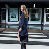 SUNFLOWER TUNIC, CHARCOAL SILK VELVET
