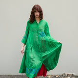 ALOE CHIKAN DRESS, GREEN // BLUE COTTON SILK