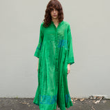 ALOE CHIKAN DRESS, GREEN // BLUE COTTON SILK