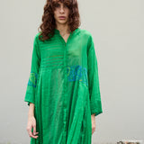 ALOE CHIKAN DRESS, GREEN // BLUE COTTON SILK