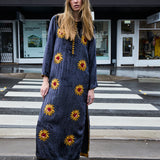 SUNFLOWER TUNIC, CHARCOAL SILK VELVET