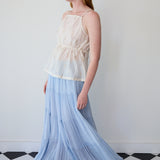 MISHA SKIRT, BLUE MUKEISH EMBROIDERY