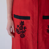 PATNA VEST, RED RAW SILK