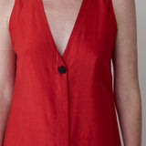 PATNA VEST, RED RAW SILK