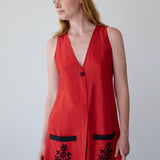 PATNA VEST, RED RAW SILK