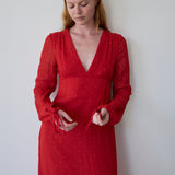 TEMPEL DRESS, RED MUKEISH EMBROIDERY