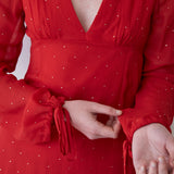 TEMPEL DRESS, RED MUKEISH EMBROIDERY