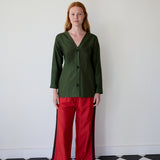 LIV COAT, OLIVE RAW SILK