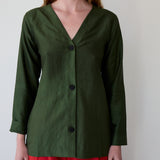 LIV COAT, OLIVE RAW SILK