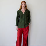 LIV COAT, OLIVE RAW SILK