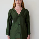 LIV COAT, OLIVE RAW SILK