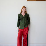LIV COAT, OLIVE RAW SILK