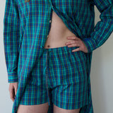 NILA SHORTS, BLUE // GREEN CHECK COTTON