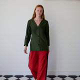 LIV COAT, OLIVE RAW SILK