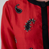 SIVA CROPPED JACKET, RED RAW SILK APPLIQUE