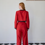 SIVA CROPPED JACKET, RED RAW SILK APPLIQUE