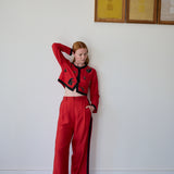 SIVA CROPPED JACKET, RED RAW SILK APPLIQUE