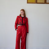 SIVA CROPPED JACKET, RED RAW SILK APPLIQUE