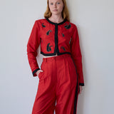 SIVA CROPPED JACKET, RED RAW SILK APPLIQUE