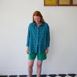 NILA SHIRT, BLUE // GREEN CHECK COTTON