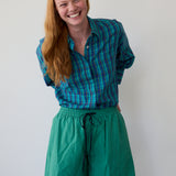 NILA SHIRT, BLUE // GREEN CHECK COTTON