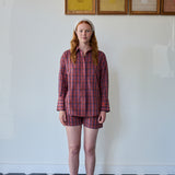 SCARLET SHORTS, CRIMSON RED // ROYAL BLUE CHECK COTTON