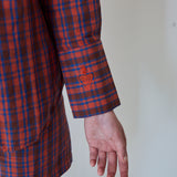 SCARLET SHIRT, CRIMSON RED // ROYAL BLUE CHECK COTTON