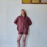 SCARLET SHIRT, CRIMSON RED // ROYAL BLUE CHECK COTTON