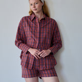 SCARLET SHIRT, CRIMSON RED // ROYAL BLUE CHECK COTTON