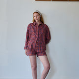 SCARLET SHIRT, CRIMSON RED // ROYAL BLUE CHECK COTTON