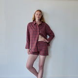 SCARLET SHORTS, CRIMSON RED // ROYAL BLUE CHECK COTTON