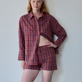 SCARLET SHORTS, CRIMSON RED // ROYAL BLUE CHECK COTTON