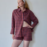 SCARLET SHIRT, CRIMSON RED // ROYAL BLUE CHECK COTTON