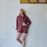 SCARLET SHIRT, CRIMSON RED // ROYAL BLUE CHECK COTTON