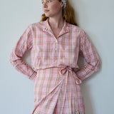 LILY WRAP SKIRT, PINK CHECK COTTON