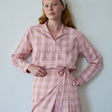 LILY WRAP SKIRT, PINK CHECK COTTON