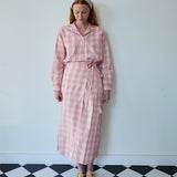 LILY WRAP SKIRT, PINK CHECK COTTON
