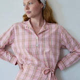 LILY WRAP SKIRT, PINK CHECK COTTON