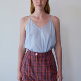 SCARLET PANTS, CRIMSON RED // ROYAL BLUE CHECK COTTON