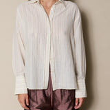LOTUS SHIRT, IVORY STRIPE HANDLOOM COTTON
