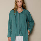 LILY SHIRT, GREEN STRIPE HANDLOOM COTTON