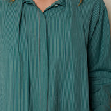 LILY SHIRT, GREEN STRIPE HANDLOOM COTTON