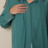 LILY SHIRT, GREEN STRIPE HANDLOOM COTTON