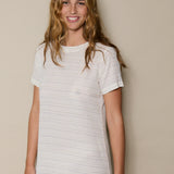 RAYA SWING DRESS, IVORY STRIPE HANDLOOM COTTON