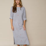BOUQUET DRESS, GREY CHECK EMBROIDERY COTTON