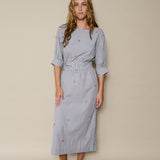BOUQUET DRESS, GREY CHECK EMBROIDERY COTTON