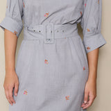 BOUQUET DRESS, GREY CHECK EMBROIDERY COTTON