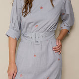BOUQUET DRESS, GREY CHECK EMBROIDERY COTTON