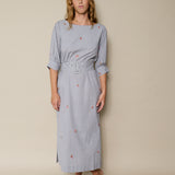 BOUQUET DRESS, GREY CHECK EMBROIDERY COTTON